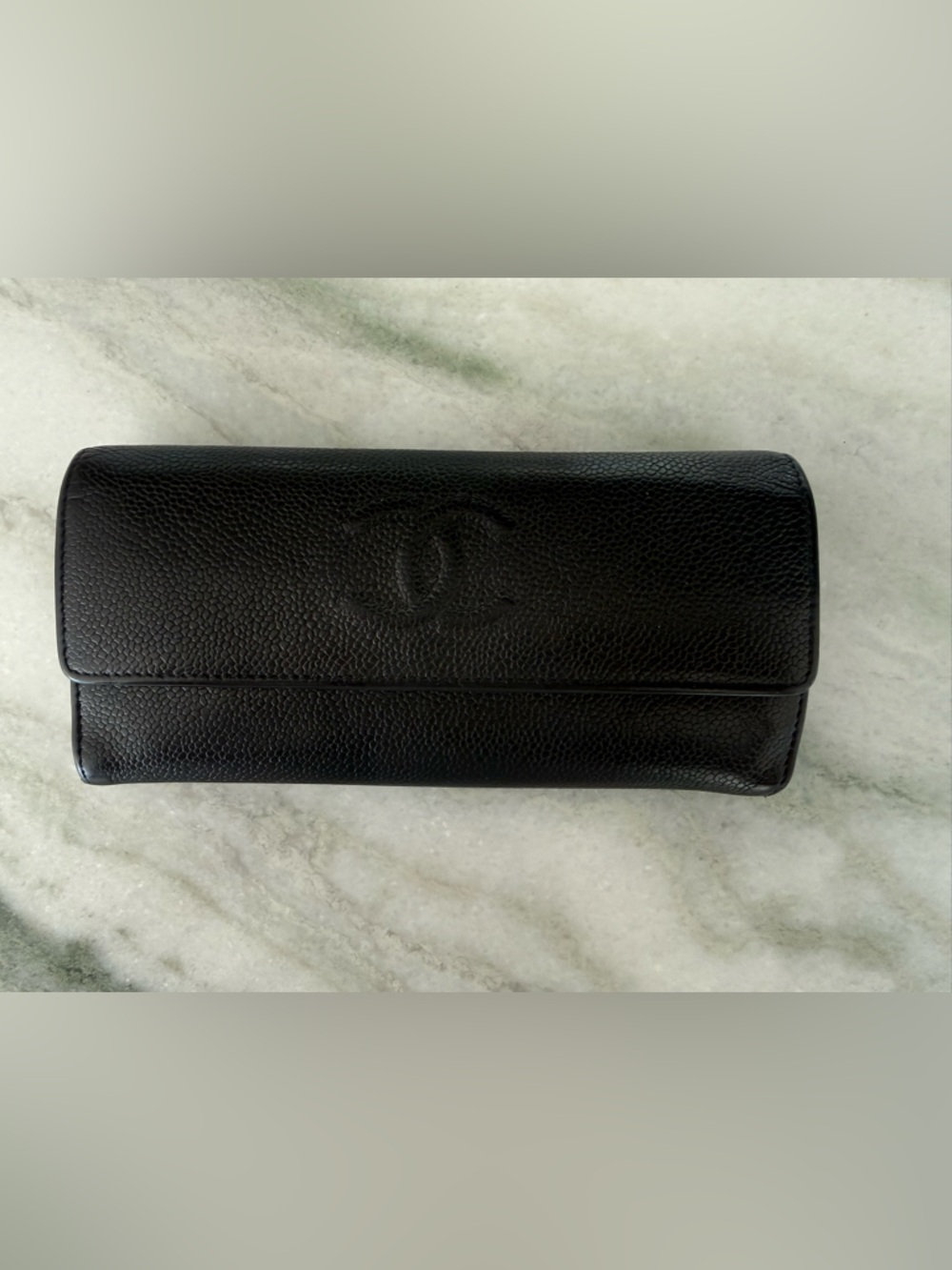 Authentic Chanel Black Caviar Leather CC Long Flap Wallet